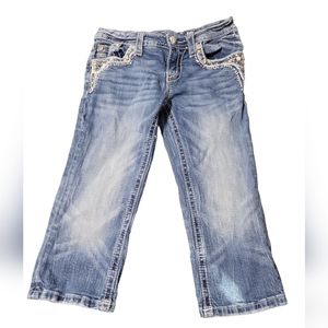 Miss Me Jeans Cuffed Capri 14 JK8325P Crystals Rhinestones Girl's 98% co…